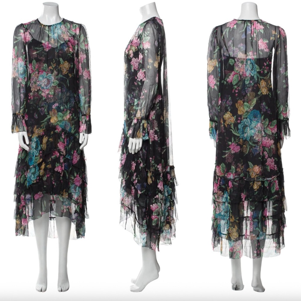 Zimmermann Silk Floral Flared Sleeve Maxi Dress Size 0